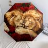 Lion and Rose Pattern, Automatic Folding Umbrella, Portable and Foldable Design, 8 Ribs, a Christmas or Birthday Gift.