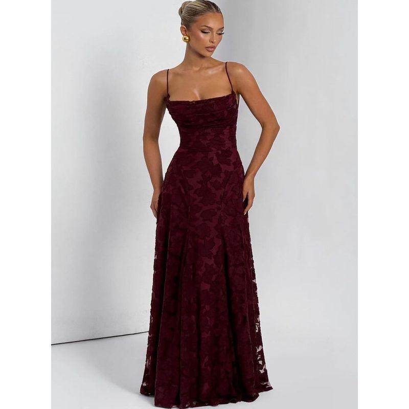 Paris Banquet French Style Advanced Romantic Style Backless Lace Jacquard Temperament Sexy Sling Formal Dress Dress
