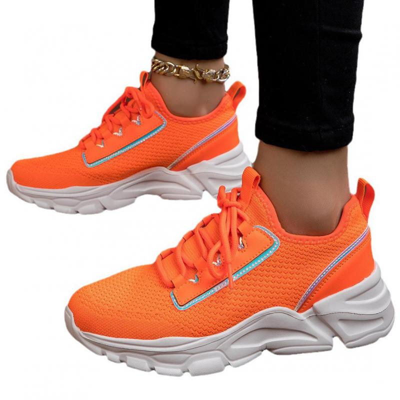 Mesh Orange Casual Shoes Breathable Thick Sole Shoes Women 2026 Woman Comfortable Autumn Lace-up Fashion Slip On Sports Shoes