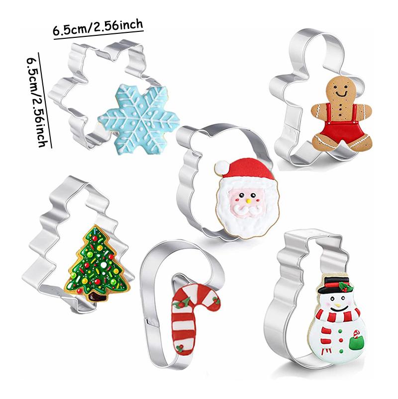6pcs Christmas DIY Cookie Mould Stamped Stainless Steel Cookie Cutter Xmas Party Homemade Cookie Mould Baking Supplies Navidad
