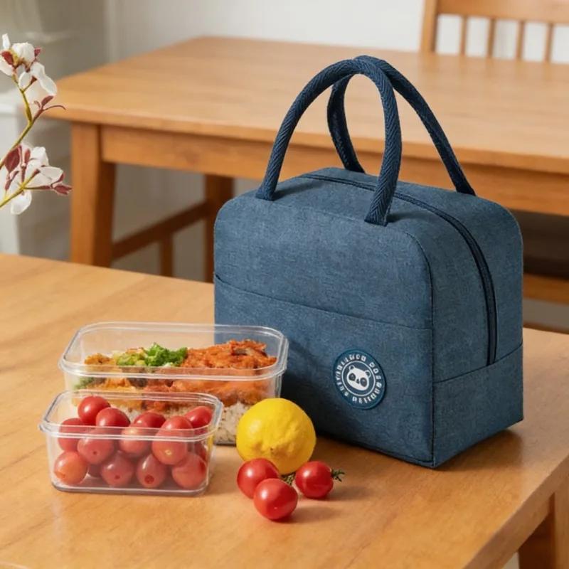 Canvas Thermal Lunch Tote Bag Portable Insulated Lunch Box Bag Foil Fresh Food Container Bag for Women Kids Household Use
