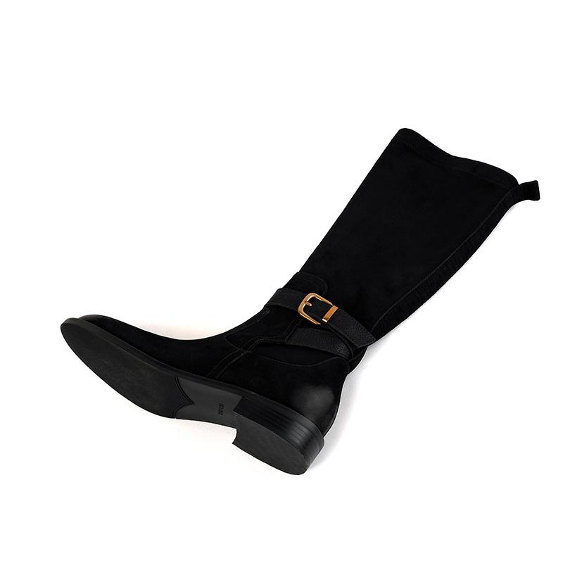 

2024 Новые винтажные женские сапоги до колена из коровьей замши на толстом каблуке для офиса и работы, женская обувь осень-зима в стиле ретро 34 чёрный