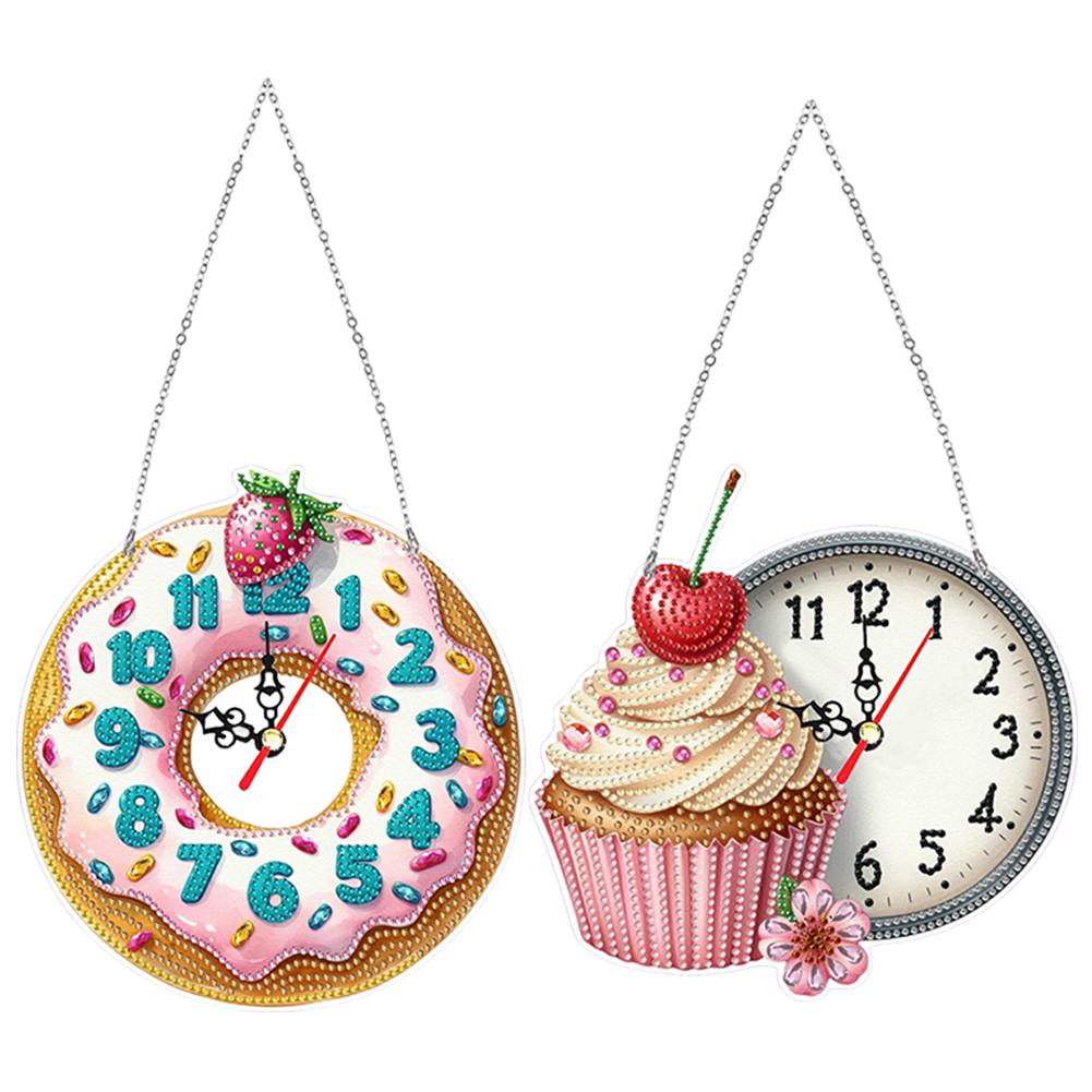 

2Pcs 2D Flat DIY Diamond Painting Clock Pendant Irregular Shaped Drilling 5D Hanging Clock Art Craft for Living Room Decoration
