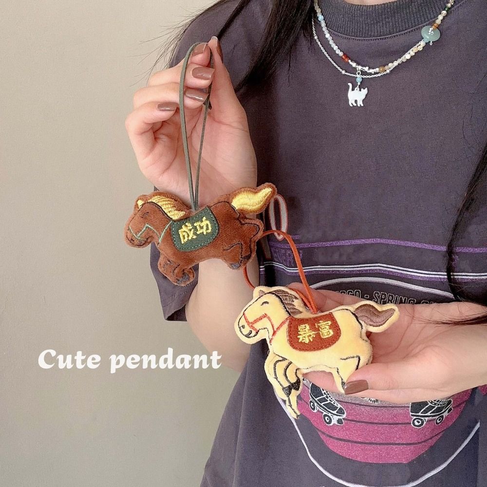 Embroidery Plush Horse Keychain Mascot Plush Horse Doll Pendant Year of Horse