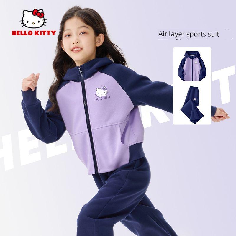 Hellokitty Girls  Sports Suit 2025 New Purple Kidsren s Autumn Clothing Girls  Sweatshirt and Sweatpants Two-Piece Set Dz Cute K Violet + Dz Cute K Violet 160