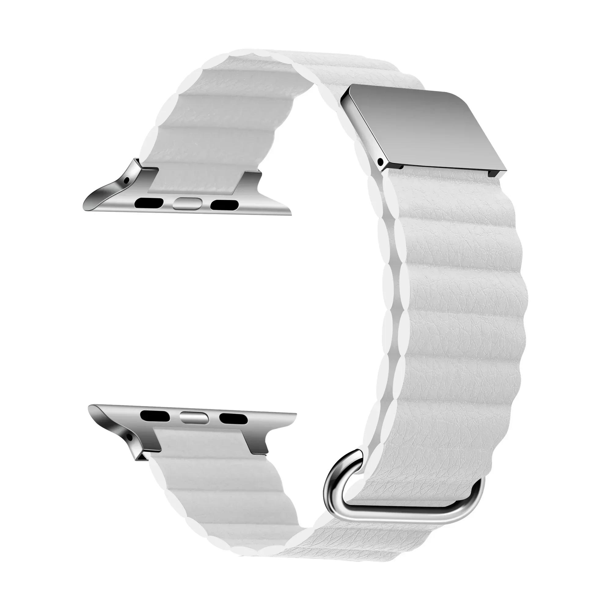 

Кожаный магнитный ремешок для Apple Watch 10 Ultra Band 46мм 42мм 49/44мм 40мм 41мм 45мм Женский петлевой браслет iWatch Серия 9 8 SE 7 38 40 41mm белый