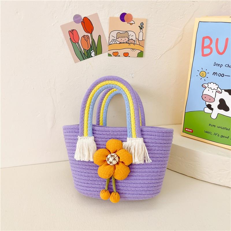 Children's Handbag Cotton Rope Woven Bag Gift Basket Shoulder Cartoon Sunflower Rainbow