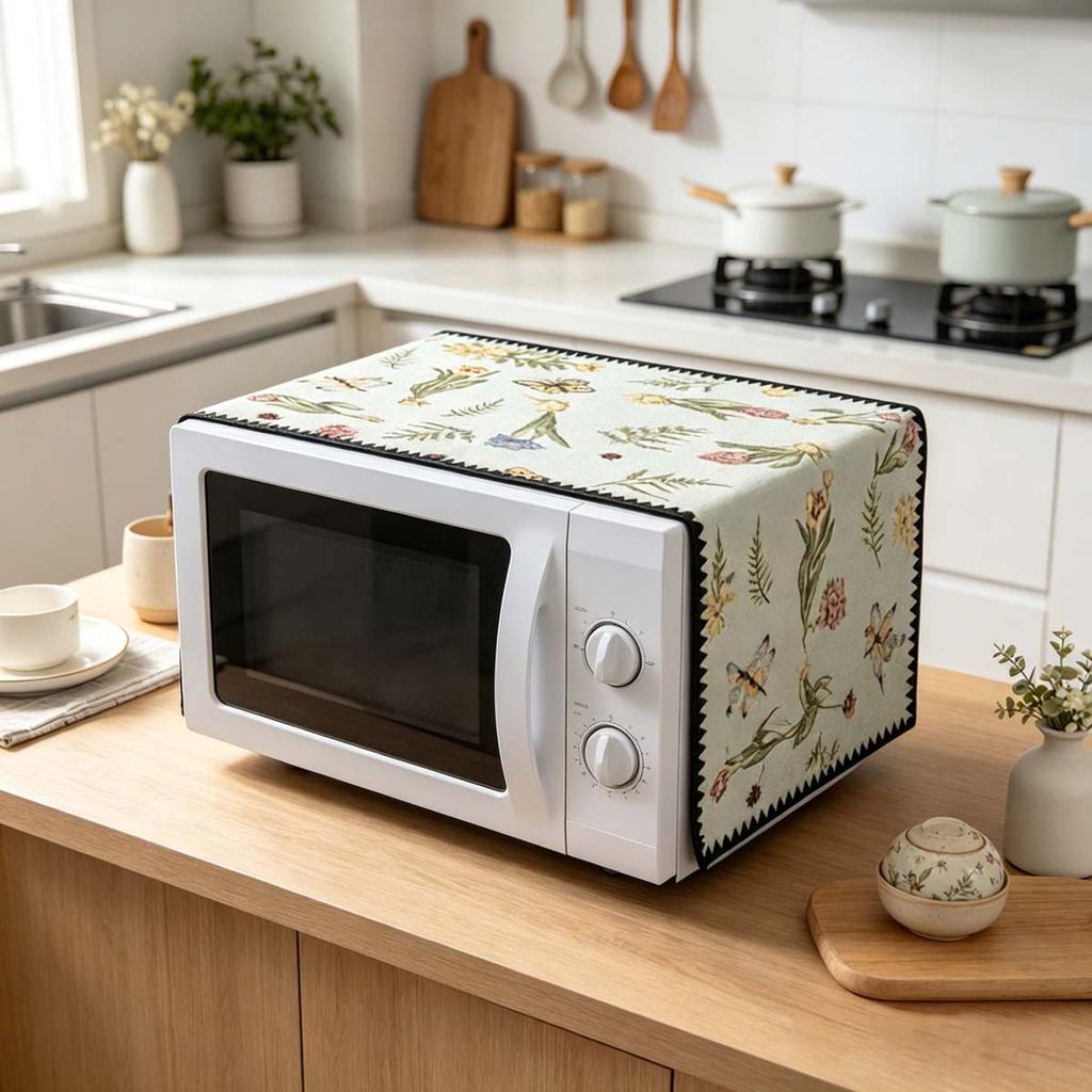 30x90cm Easy to Install Cotton Linen Microwave Dust Cover Anti Dust Cover
