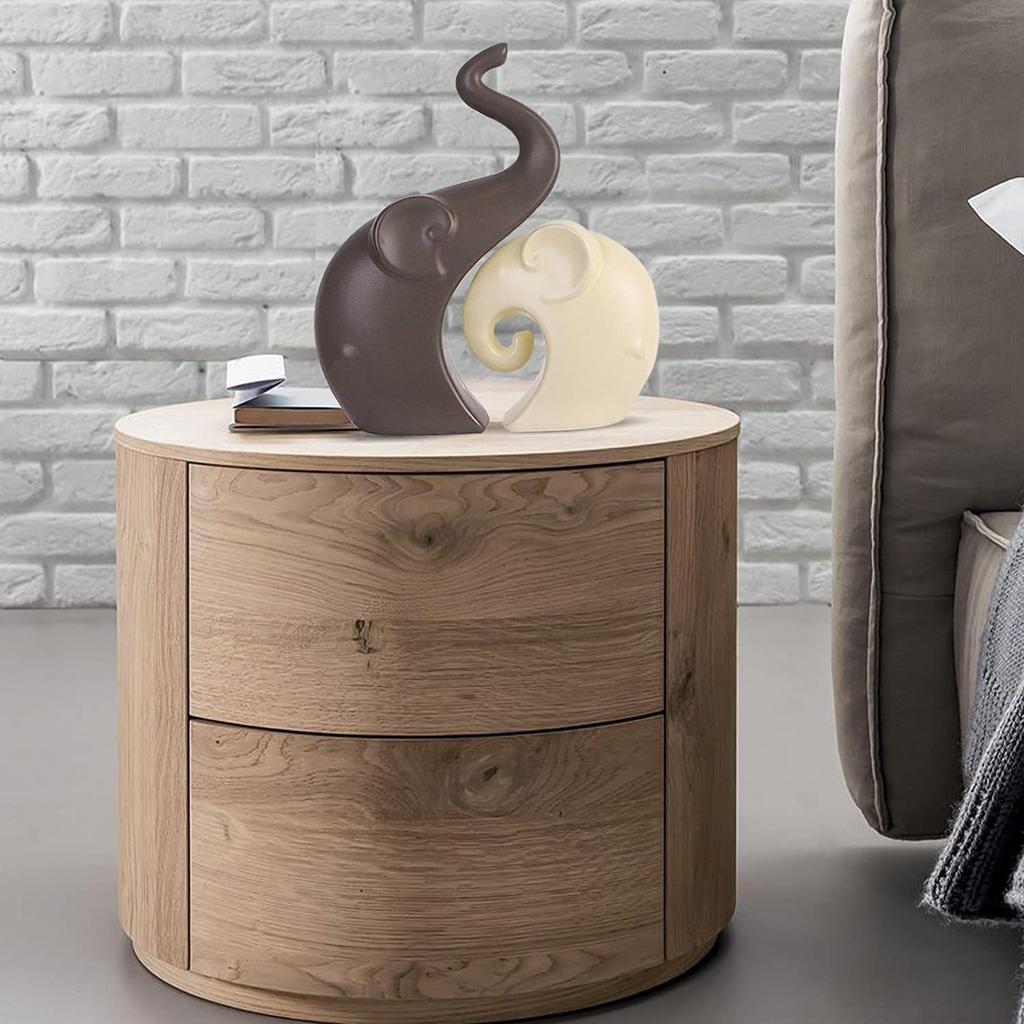 Lavish Matte Home Décor Elephant Set | Ceramic Figurines - (Set of 2 Piece, Brown Cream)