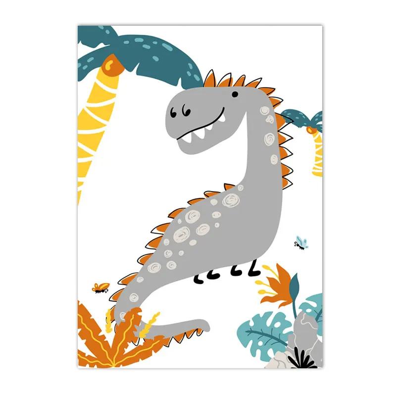 Alphabet and Number Wall Poster for Boys, Custom Name Canvas Painting, Colorful Dinosaur Print, Nursery Wall Art Picture, Kids R