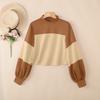 ZANZEA Women Casual Stand Collar Patchwork Loose Long Sleeve Tee Tops