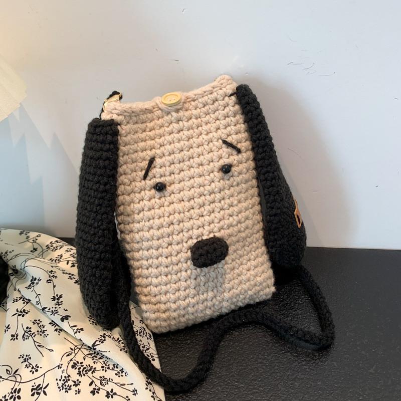 

Trendy Handcrafted Woven Yarn Bag For Boys And Girls With Cute Dog Design чорний