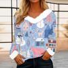 Women's Casual Fashion Long Sleeve Christmas Printed Flannel Collar Top