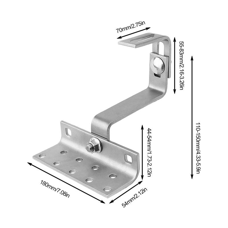 Solar Panel Accessories Photovoltaic 180 Degrees Adjustable Mounting Hook All Purpose Stainless Steel Solar Panel Rails Fixing