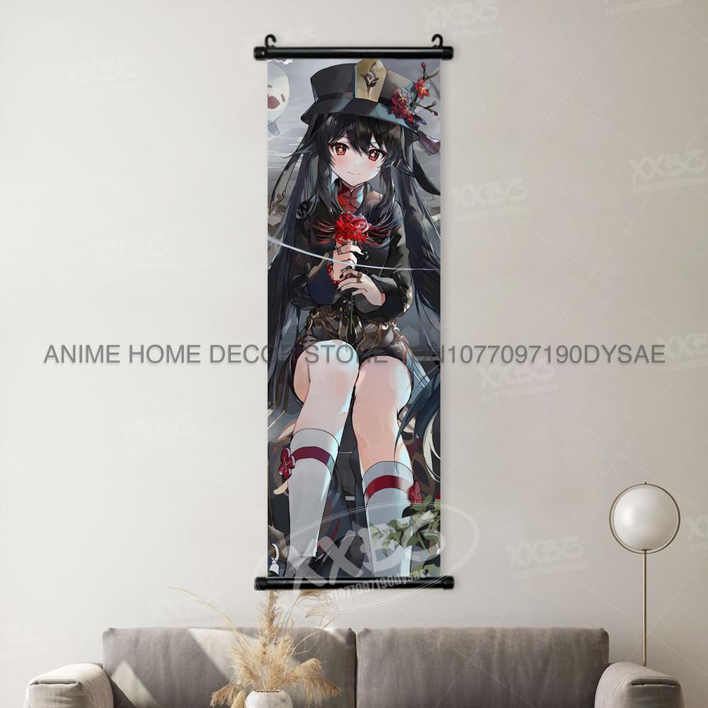 Game Genshin Impact Poster Sexy Anime Mona Home Decor Scroll Picture Sucrose Wall Art Decorative Hanging Painting Interior Mural
