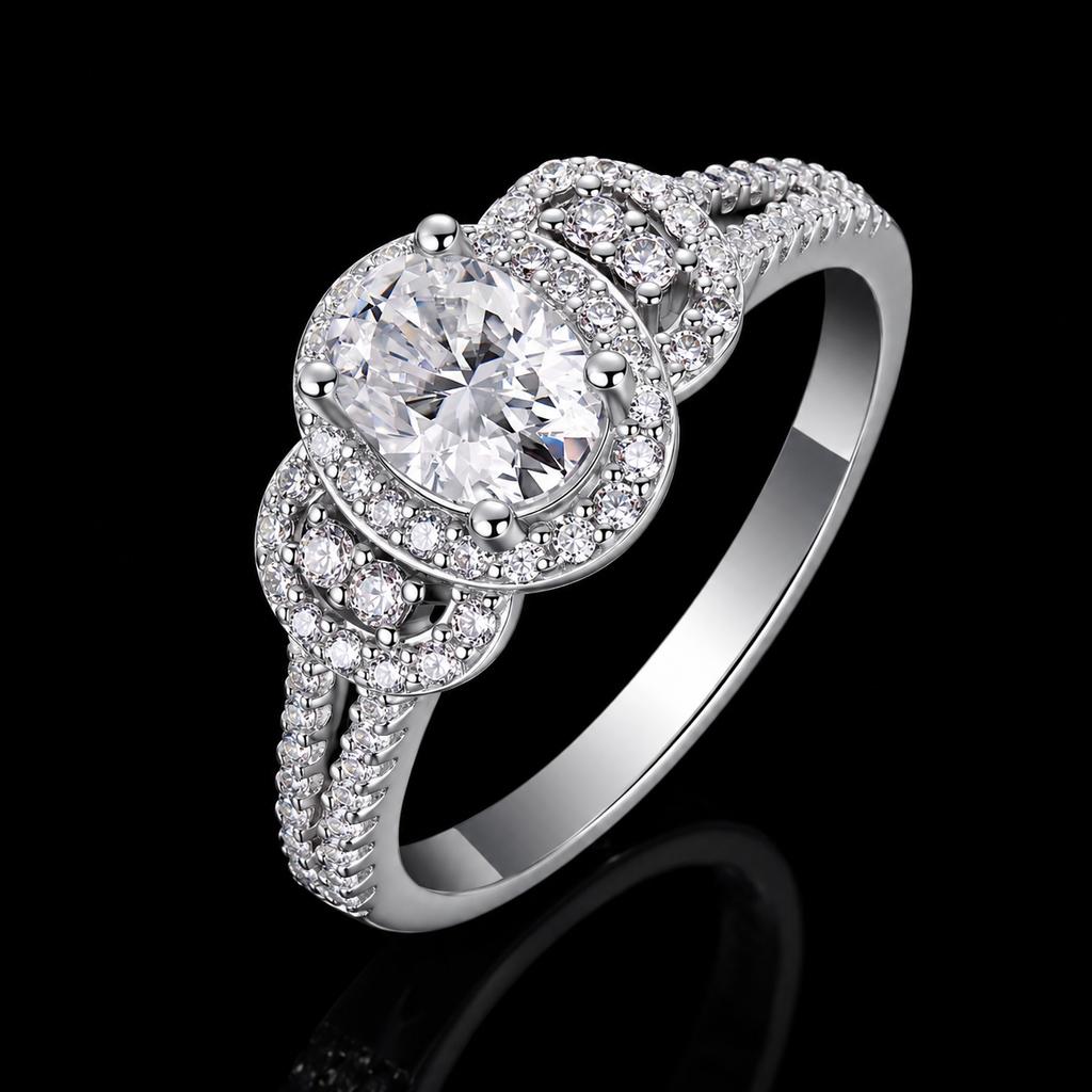 Genuine Moissanite Triple Row Ring S925 Silver Platinum Plated Oval Cutting Moissanite Birthday Gift for Woman Fashion Ring