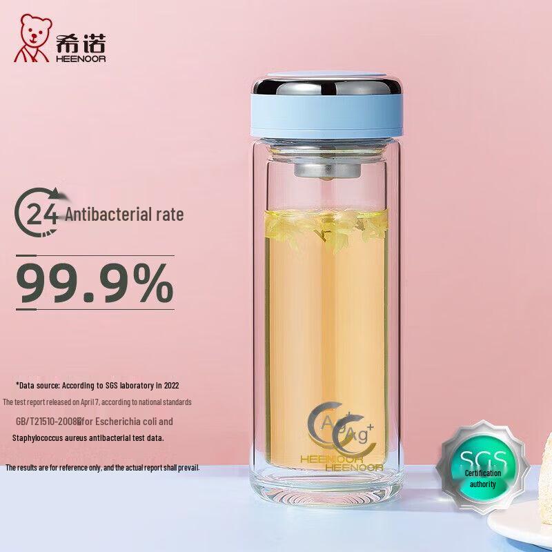 Heenoor Portable Double-Layer Glass Water Bottle