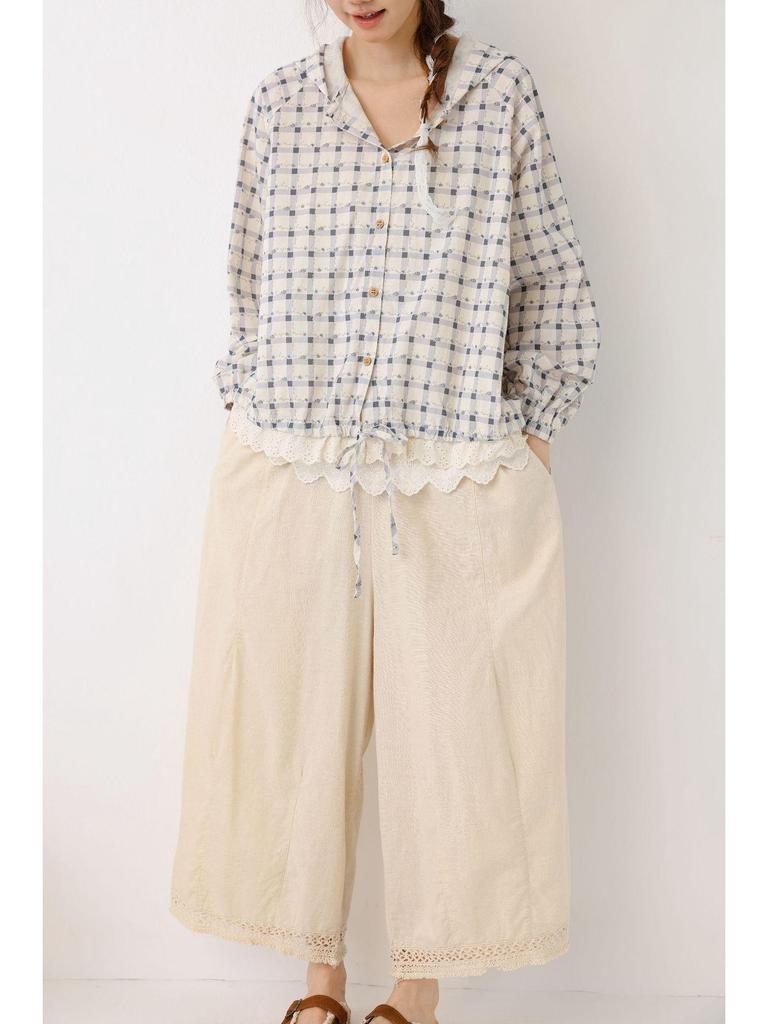 Cherry Blossom Plaid Hooded Shirt - Spring/Summer 2026 Collection