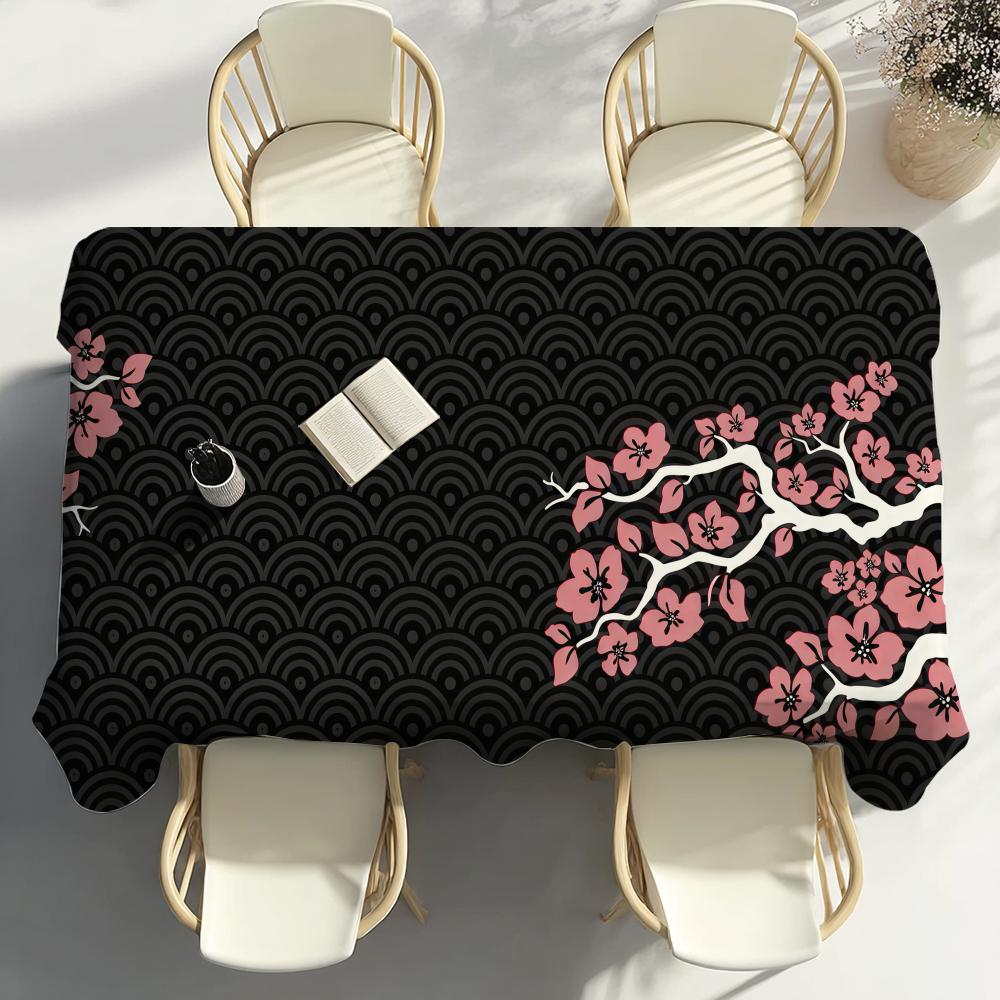 Japanese Style Pink Sakura Table Cloth Home Party Picnic Dining Room Kitchen Desktop Patios Easy To Wipe Clean Stain-Proof