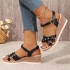 Flower Decoration Women's Wedge Sandals Summer Lightweight Ankle Strap Platform Sandals Women Comfort Non Slip Beach Shoes
