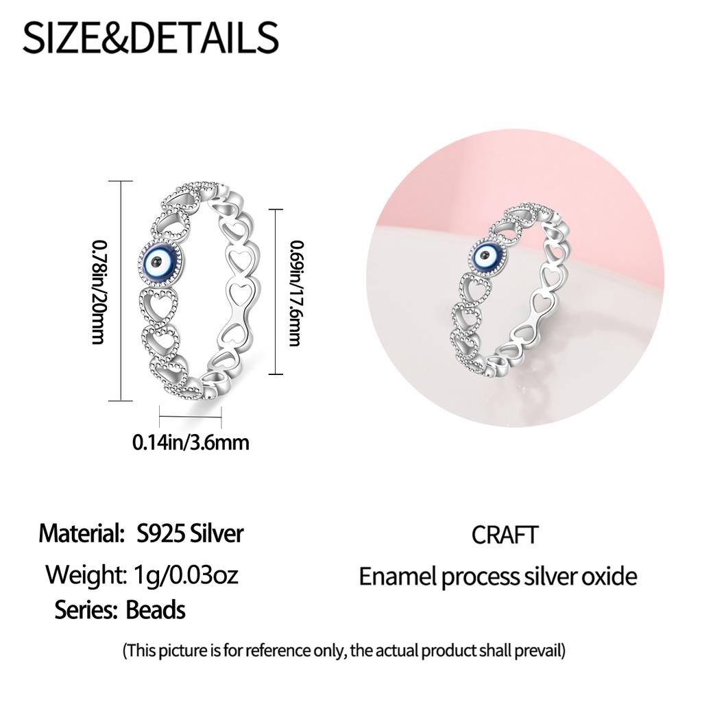 925 Sterling Silver Evil Eye Amulet Ring for Women Wedding Engagement Gifts Stackable Star Moon Heart Flower Ring