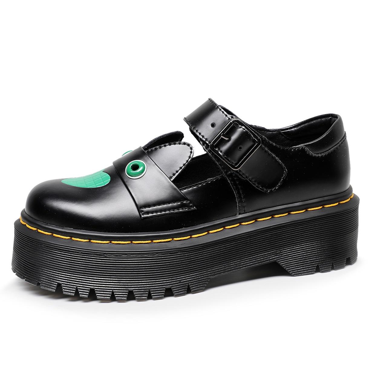 

Оригинальные новые туфли на платформе с пряжкой в виде кролика, женские кожаные туфли на низком ходу, британские повседневные, японские студенческие, увеличивающие рост полусапожки 35