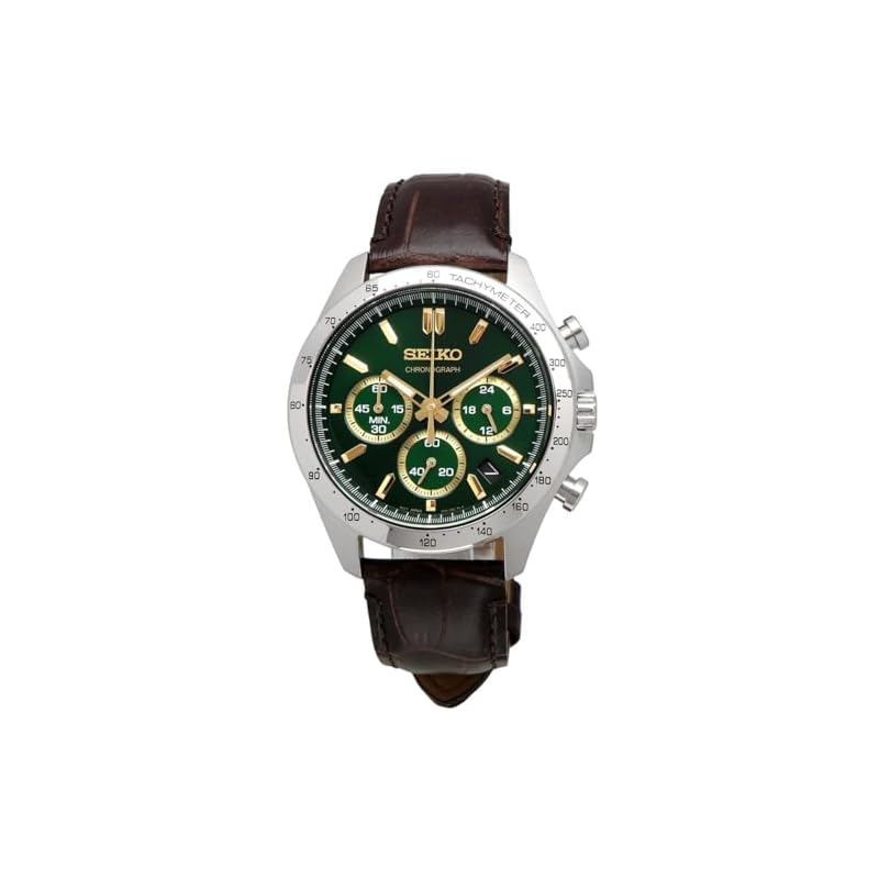 Seiko 1/5 Second Chronograph Quartz Men's Watch SBTR017 Green with Brown Leather Strap [Official Japanese Product]