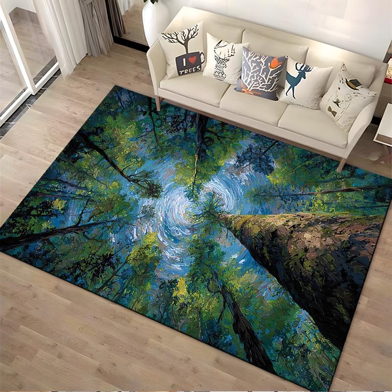"Abstract Forest Canopy View Art Carpet with Green and Blue Design" Suitable for Use As an Anti-slip for Living Room Bedroom Sofas