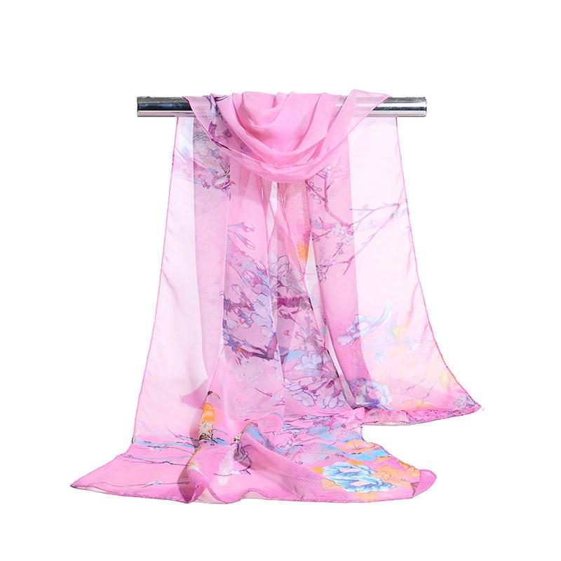 160*50cm Chiffon Fashion Scarf - Striped Floral Print Shawl For Sun Protection And Holiday Gifts