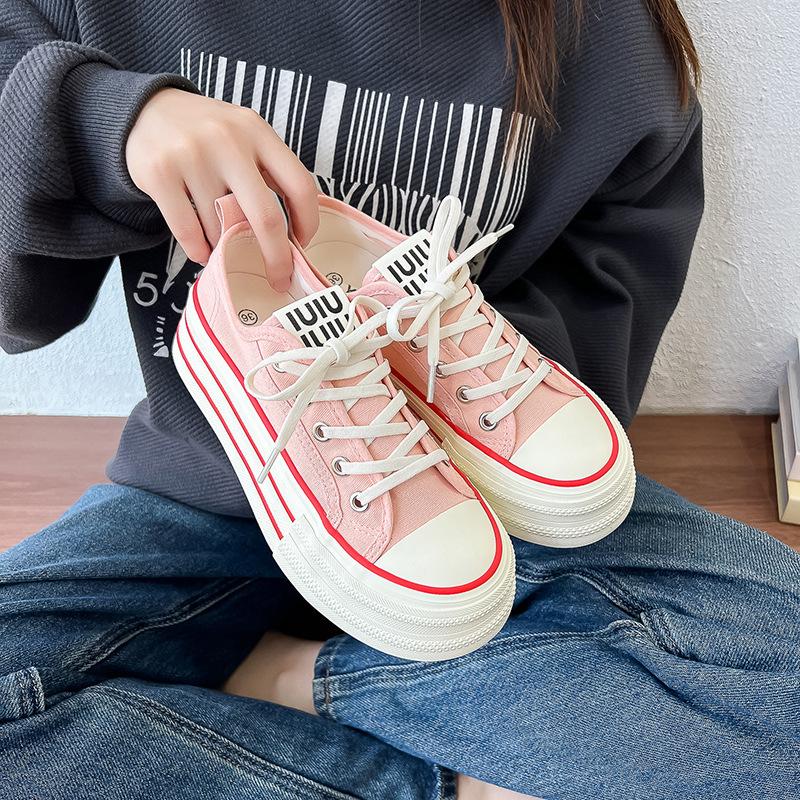 

Женская спортивная и повседневная легкая удобная нескользящая мягкая эластичная дышащая толстая подошва с увеличением высоты холщовая модная корейская обувь 40 розовый