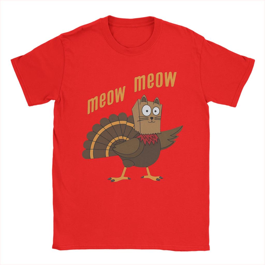 Men's T-Shirt Thanksgiving Day Turkey Meow Fashion Cotton Tee Shirt Short Sleeve  T Shirts Round Neck Clothing Gift Idea