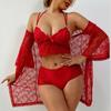 New Lingerie for Women, Summer Plus-size Lace Outer Robe, See-through Pajamas, Sexy Lingerie Three-piece Set