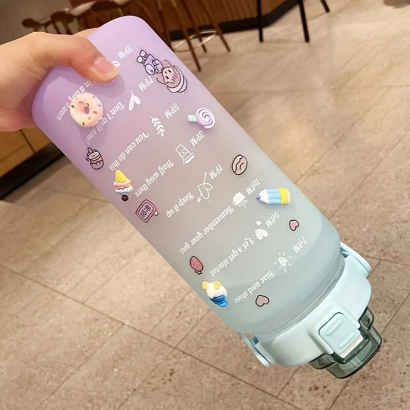 Sports Water Bottle with Time Marker Gradient Matte Motivational Water Bottle with Stickers for Outdoor Sports