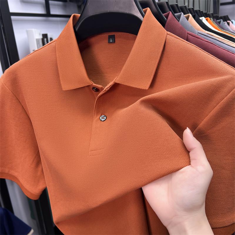 New Pure Cotton Men's High-End Polo Shirt - Short Sleeve, Lapel, Solid Color, Casual Summer T-Shirt