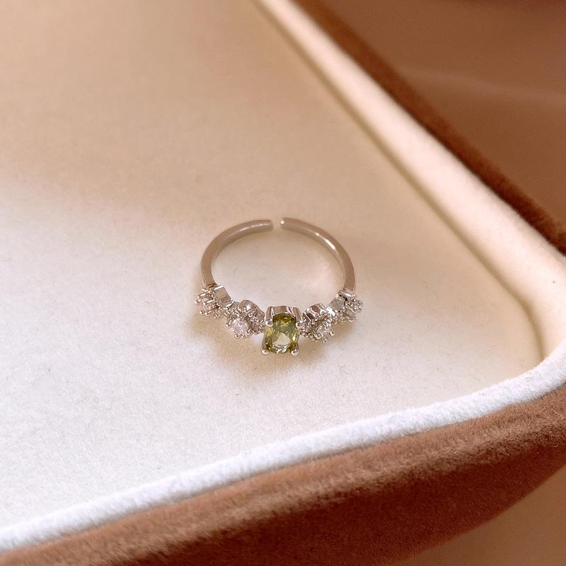 Olive green diamond-set oval open ring Korean index finger ring fashion trend versatile jewelry wholesale women