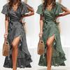 Women Dress Ruffles V-Neck Comfy Ankle-Length Wrap Women Dress