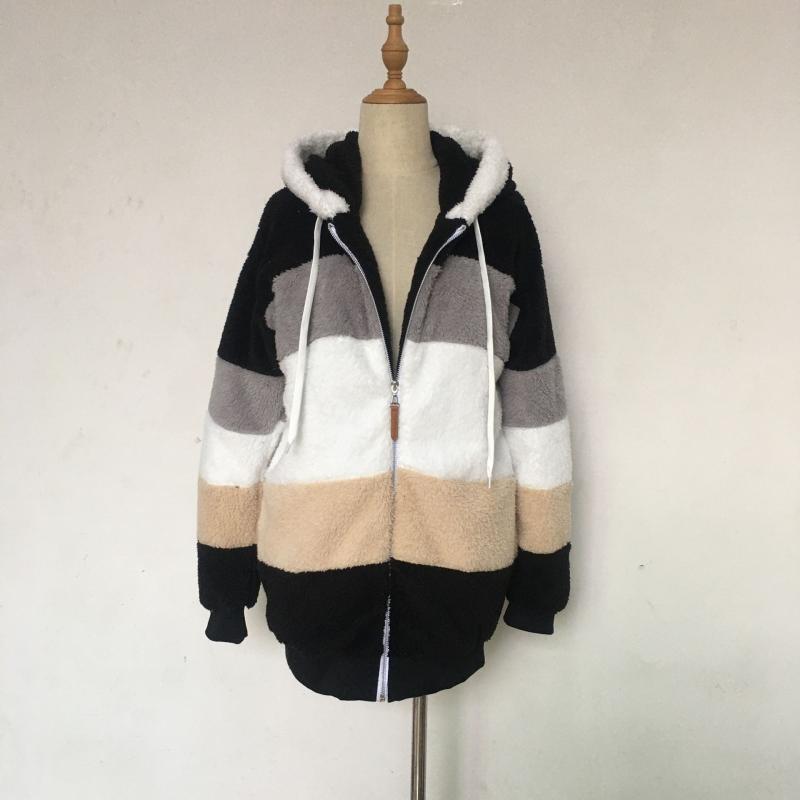New Autumn and Winter Trendy Thickened Warm Patchwork Hooded Jacket Loose Casual Sports Large Size Jacket for Women