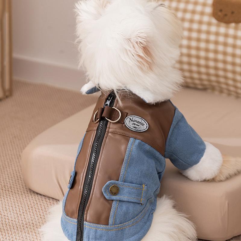 Puppy Cowboy Cotton Jacket Punk-Style Dog Clothes Winter Warmth for Yorkshire Two-Legged Garment Thickened Teddy Coat