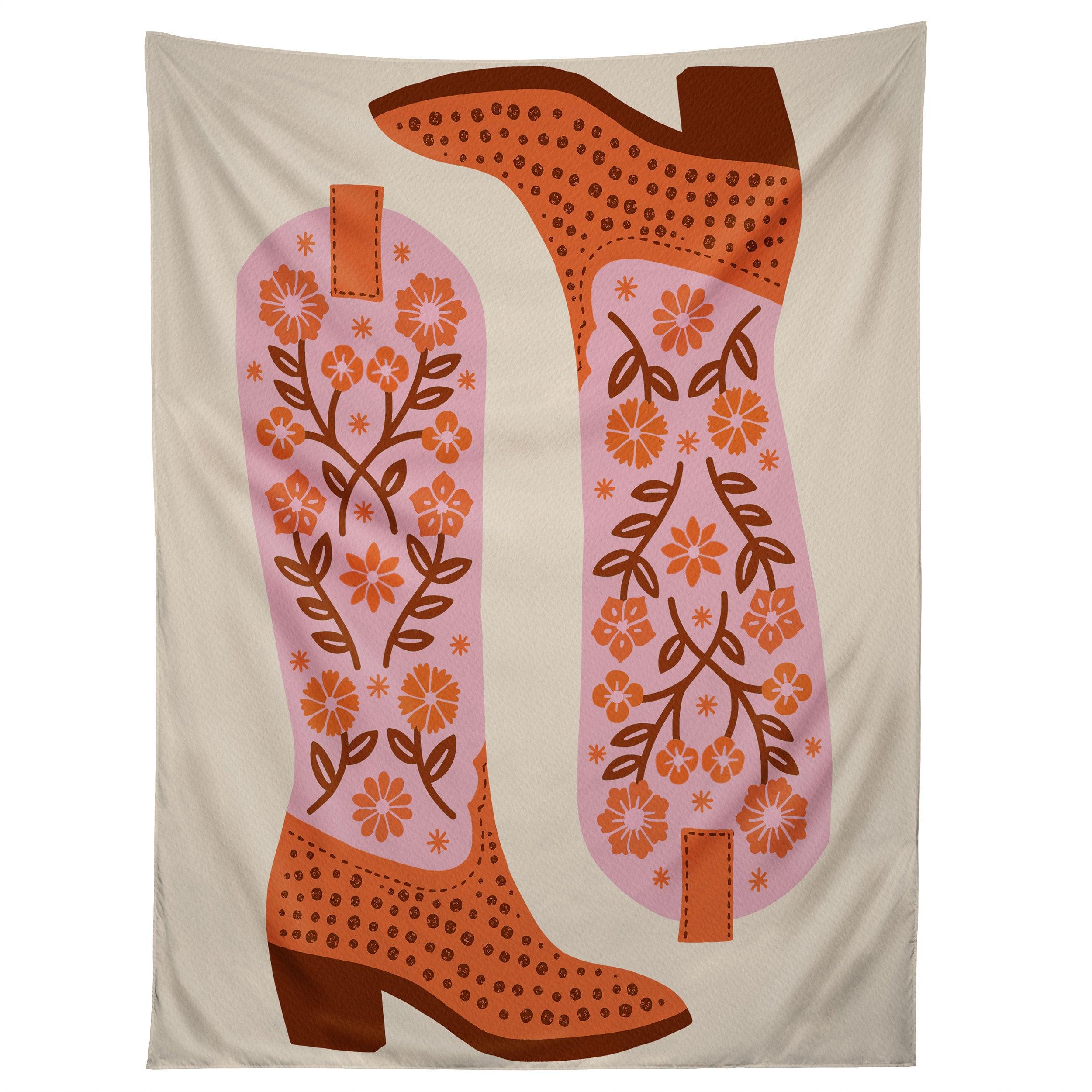 COWGIRL BOOTS PINK AND ORANGE tapestry 75x100