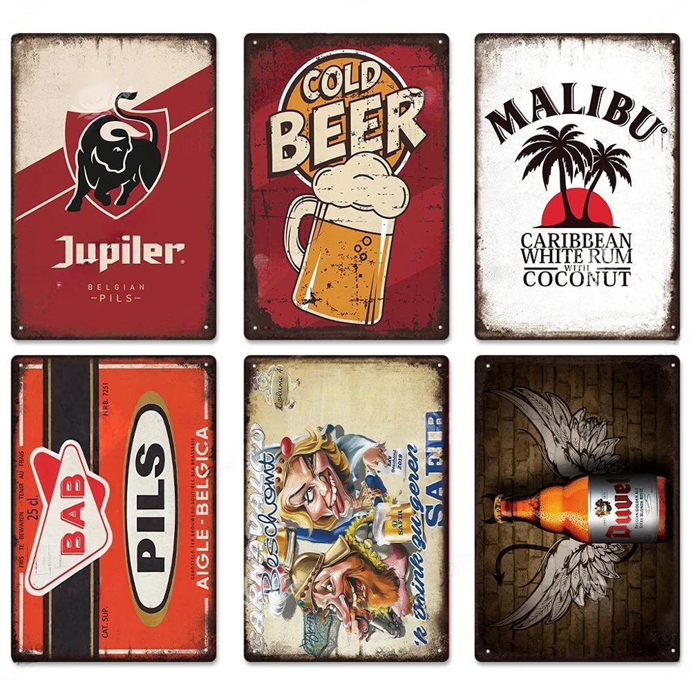 FJ Vintage Kovové Plechové Značky Dekor Pivo Plaketa Retro Plakáty Nástěnná Dekorace Talíř pro Bar Pub Restauraci