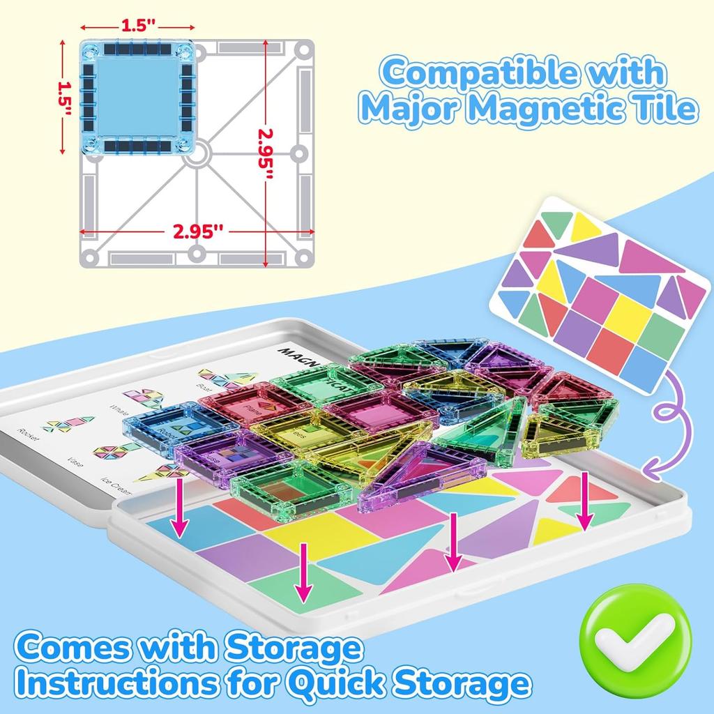 Magnetic Tiles Construction Set 42pcs Travel Toy for Kids Portable Travel MINI Magnetic Tiles Toy Magnetic Kit Montessori Toy Gift for 3+ Years Toddle