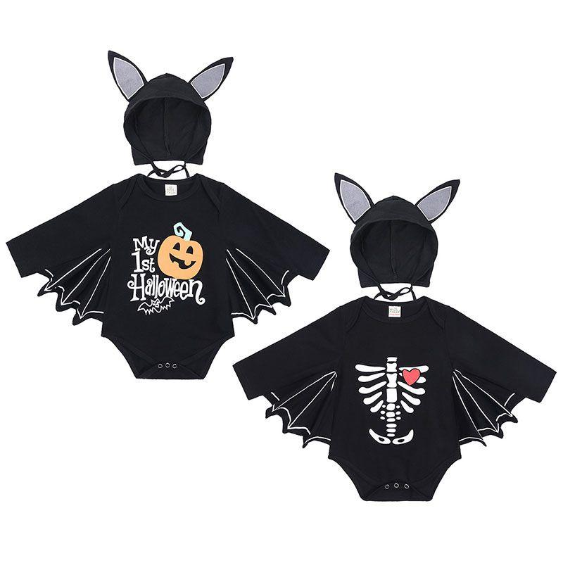 Cute Toddler Baby Boys Girls Halloween Bat Costume Romper And Hat Outfit For Parties