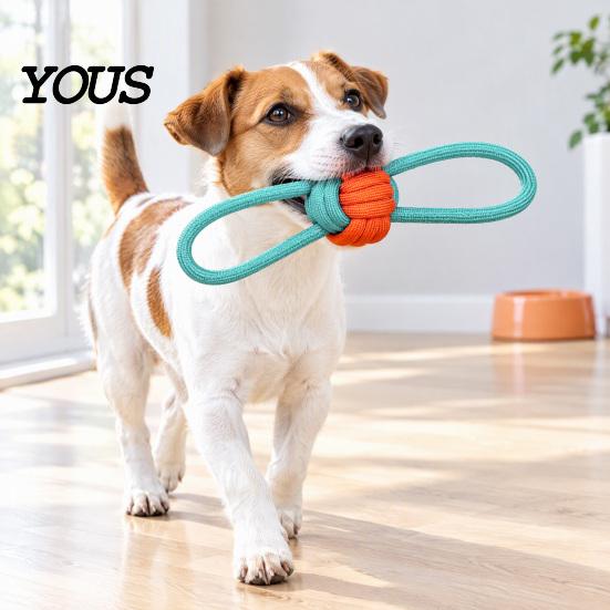 Durable Dog Rope Toys Woven Braided Toy, Cotton Knotted Chew Aggressive Anxiety Relief for Dogs Interactive Tug-of-War Ring Pet Toy Indoor And Outdoor