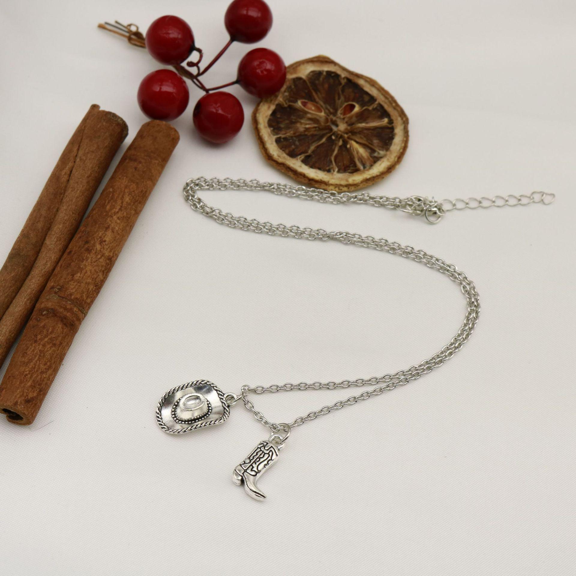 Western Cowboy Jewelry Pendant Necklace - Hat & Boots Theme