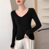 Women's V-Neck Cashmere Pullover - Loose Fit Solid Color Base Layer for Autumn/Winter