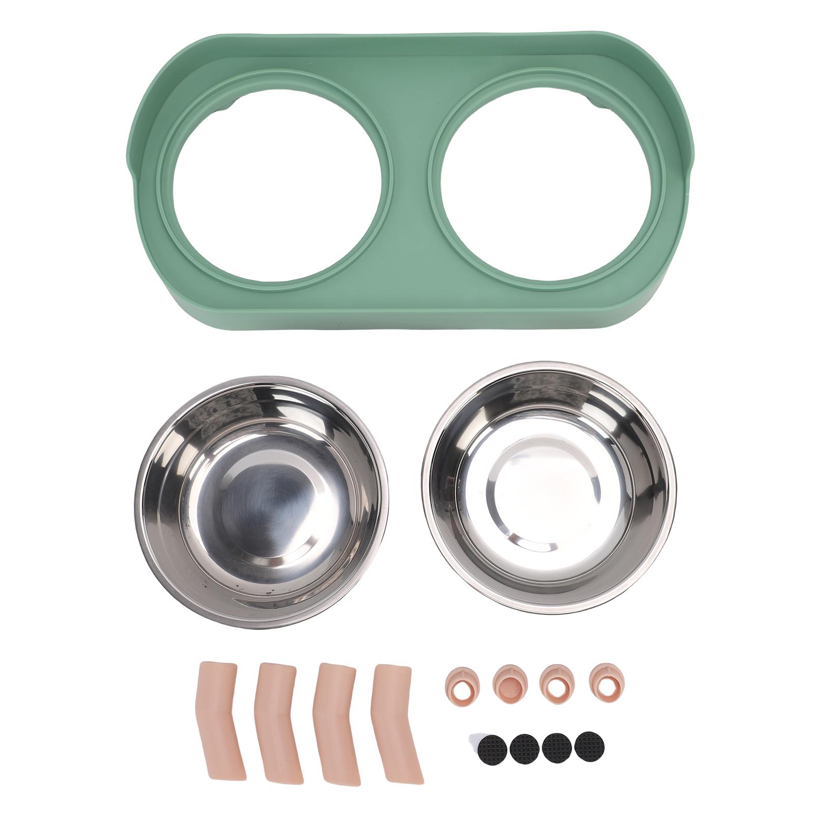 

Приподнятая миска для кошек из нержавеющей стали, интегрированные двойные миски, приподнятая миска для еды и воды для кошек для дома зелёный