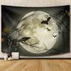 Creepy Halloween Wall Hanging, Full Moon Night Sky Wall Art, Black Bat Crow On Withered Branches for Teens & Living Room Decor,