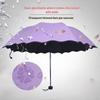 Women's Sun Protection Folding Umbrella - UV Resistant, Black Coating, Dual-Purpose for Sun and Rain