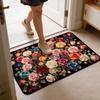 Roses Bathroom Rug Super Absorbent Diatomaceous Earth Bath Mat Non-Slip Door Mat Floral Floor Mat for Kitchen Entrance Shower Bathtub