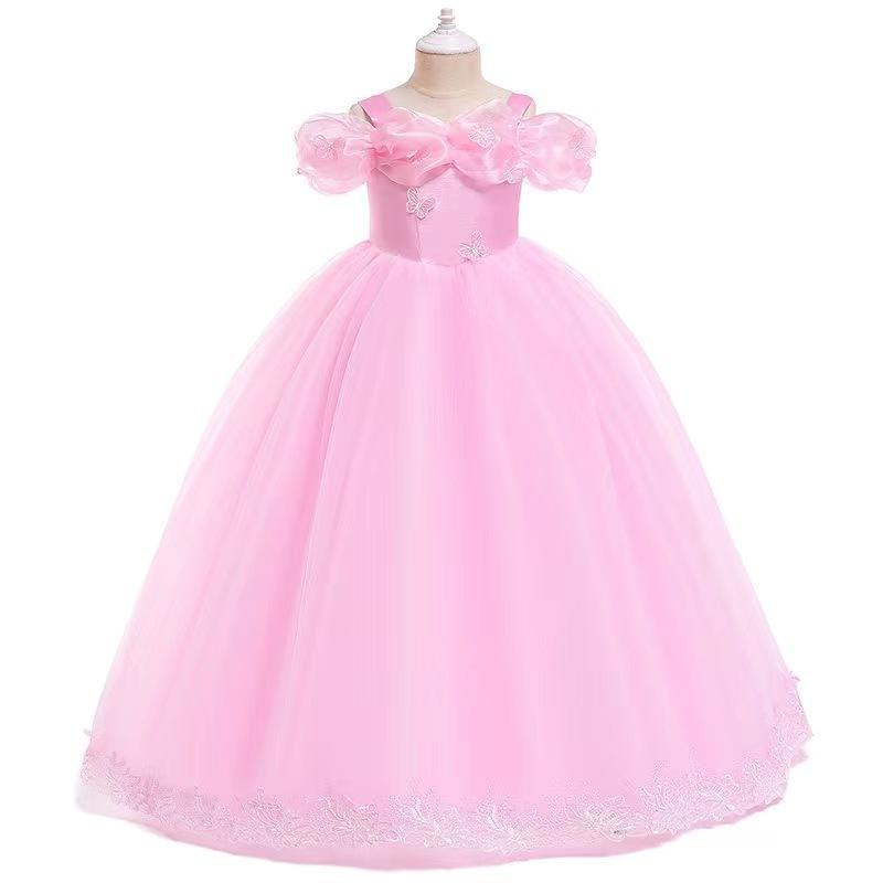 Girls New Year Blue Long Dress for Kids Christmas Birthday Party Dresses Butterfly Cinderella Cosplay Costumes Chidren Outfits